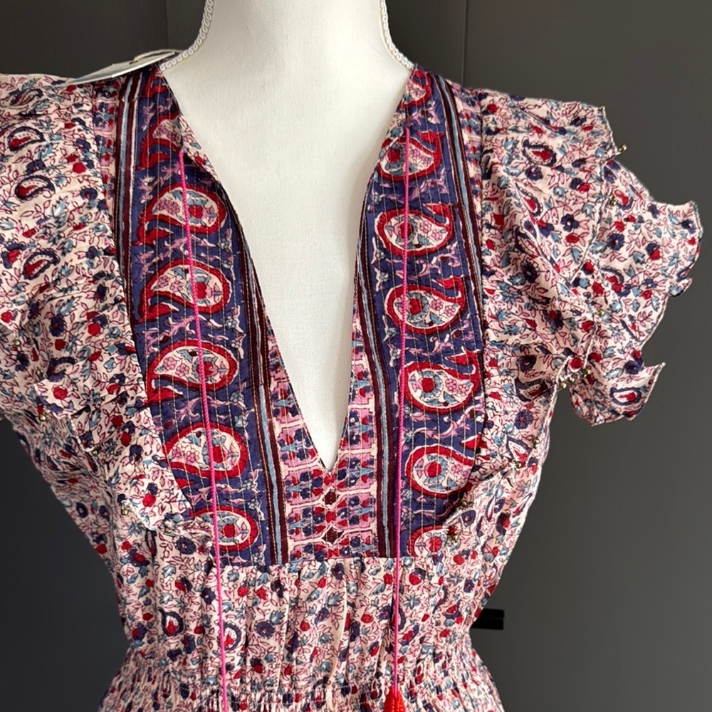 BELL Bunny & Babe Meadow Mini Navy Red Paisley Dress Size S - Picture 2 of 14
